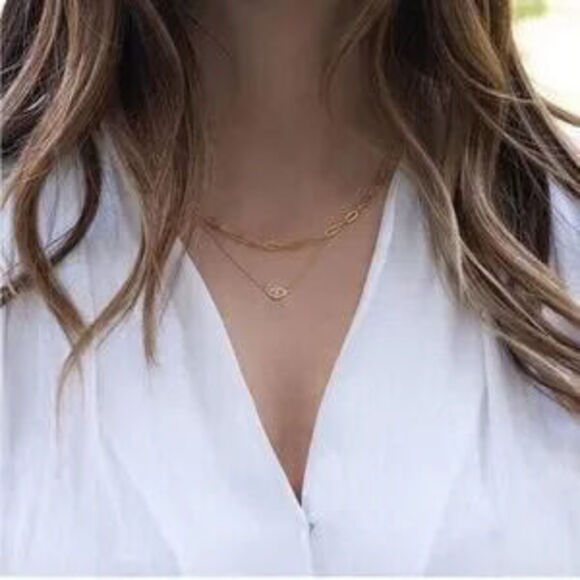 Jewelry - Gold 14k Gold Plated CZ Evil Eye 3pc Chain Necklace Set